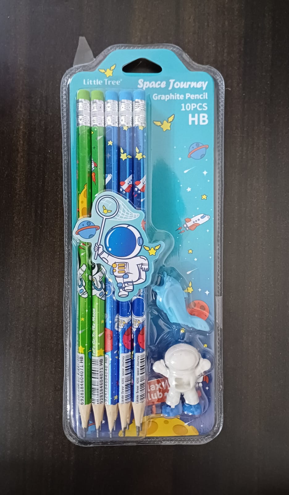 Space themed HB graphite pencil- 10 pieces with finger grip and eraser- blue