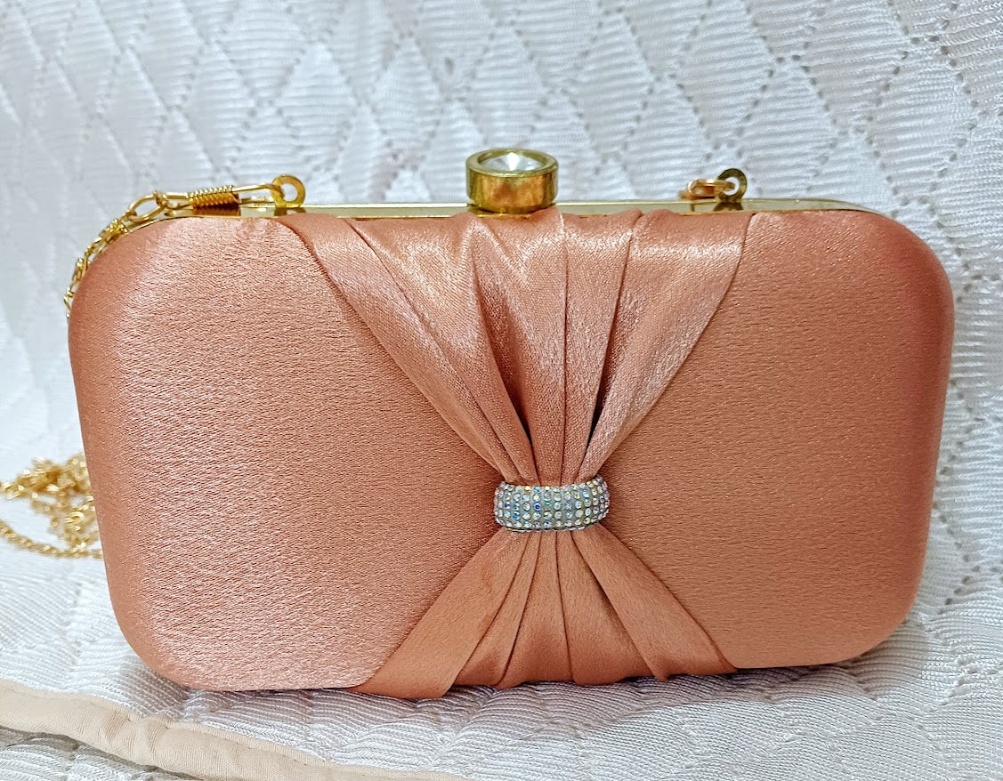 satin peach party clutch bag