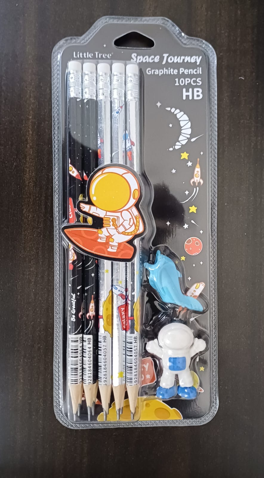 Space themed HB graphite pencil- 10 pieces with finger grip and eraser- black