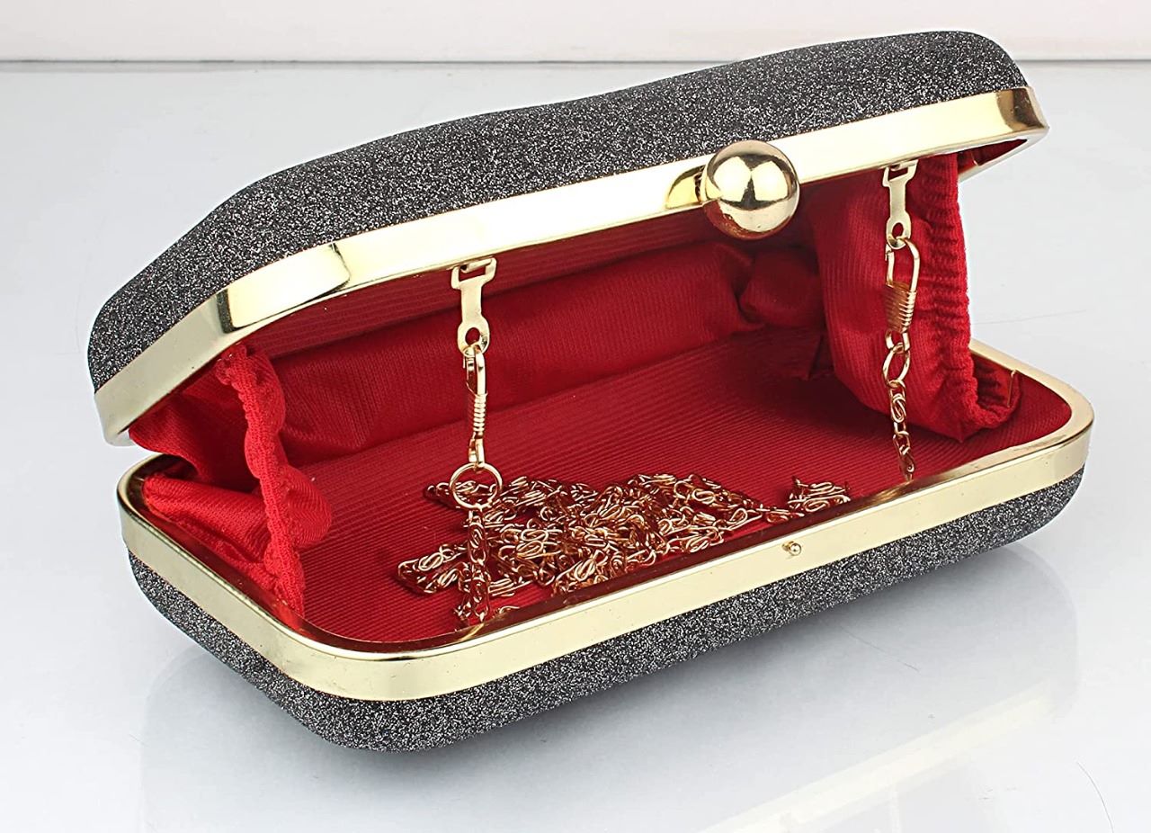 black glitter clutch bag