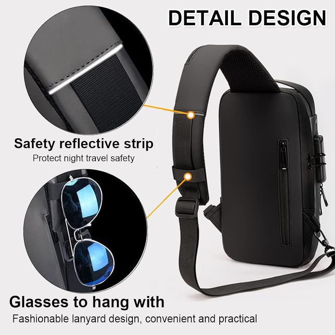 UNISEX ANTI-THEFT WATERPROOF, DURABLE AND COMFORTABLE CHEST BAG / CROSSBODY BAG - grey/tan colour