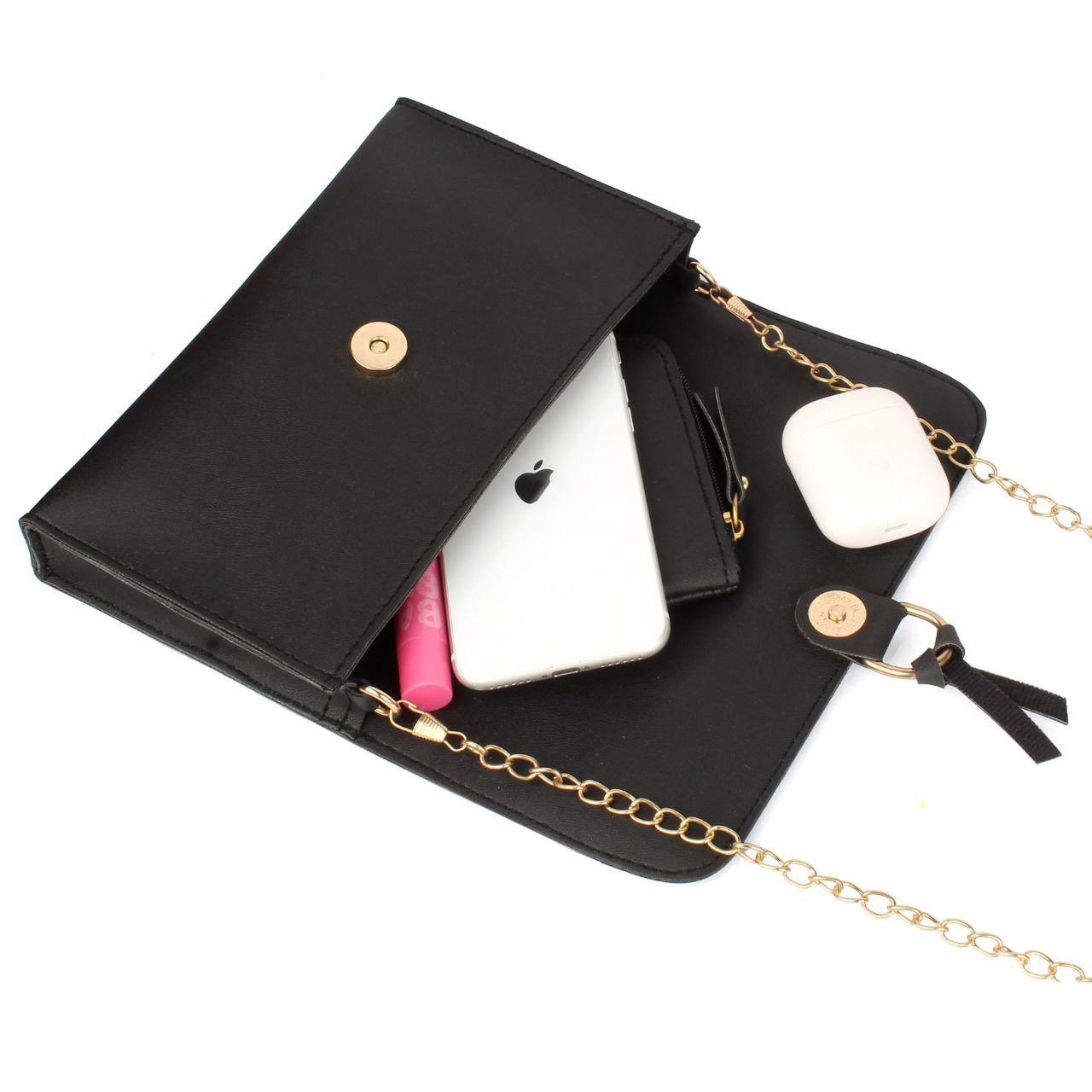 3 in 1 black bag with satin ribbon