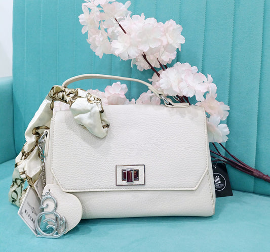 small white bag with satin bow