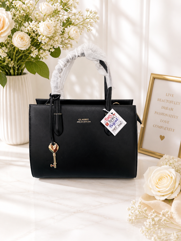 classic black colored handbag