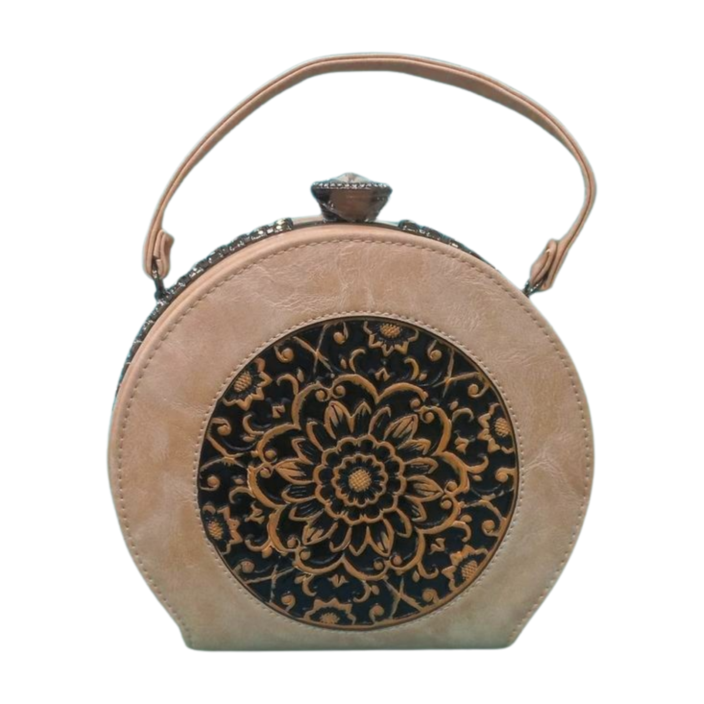 Round beige colored bag