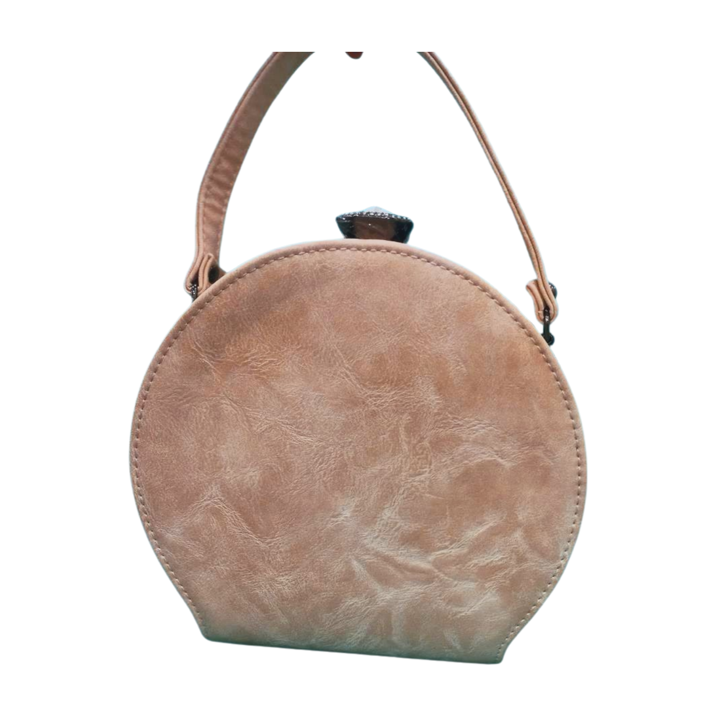 Round beige colored bag